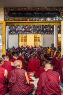 Tibetian monks in Dalai Lama Temple in Dharamsala, India
