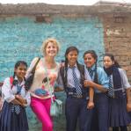 Anna with Nepalese pupils in Kathmandu, Nepal