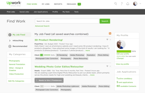 Now named Upwork, previously freelancing platform oDesk keeps the same structure for their Job feed.