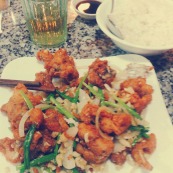 Deep Fried Frog with rice and draught beer, Saigon, Vietnam