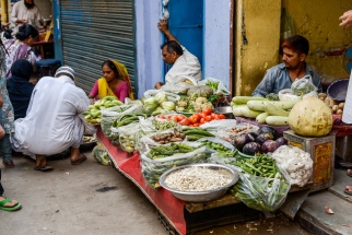 Vegetable stalls in Old Delhi, India