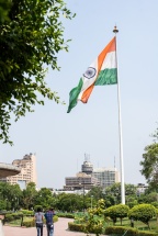 Indian flag waving in Central park, Connaught place, New Delhi, India