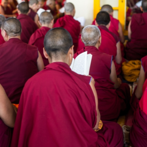 Buddhist monks in the Dalai Lama Temple, McLeod Ganj, Dharamsala, India